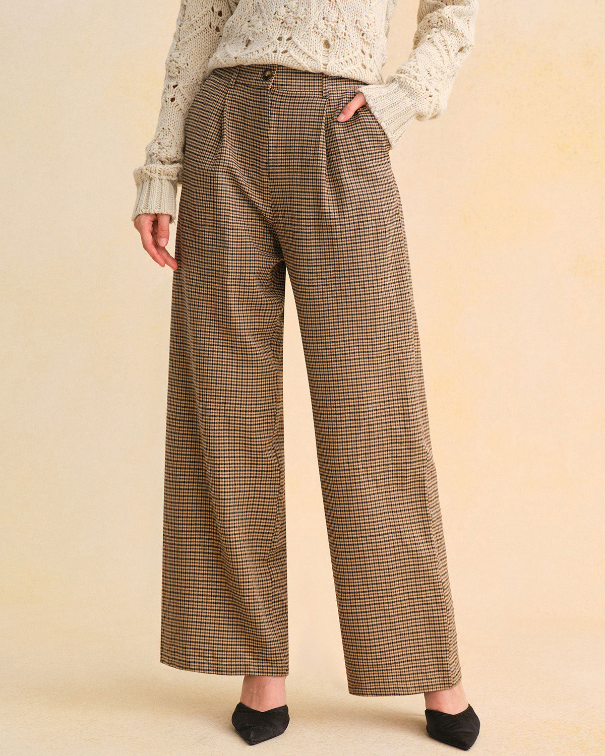 Women's Woven Polyester Casual Pants Brown Bottoms - RIHOAS