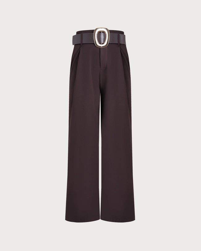 Women's Woven Polyester Casual Pants Brown Bottoms - RIHOAS