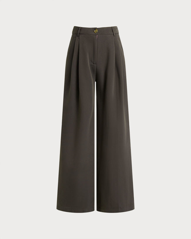 Women's Woven Polyester Casual Pants Coffee Bottoms - RIHOAS
