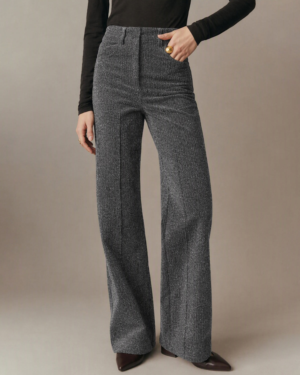 Women's Woven Polyester Casual Pants Grey - RIHOAS