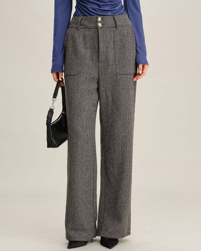 Women's Woven Polyester Casual Pants Grey Bottoms - RIHOAS