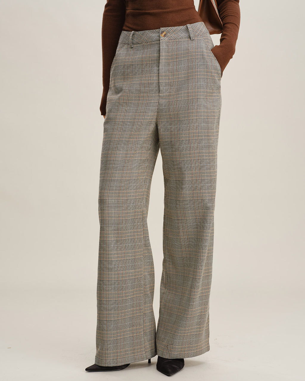 Women's Woven Polyester Casual Pants Khaki Bottoms - RIHOAS