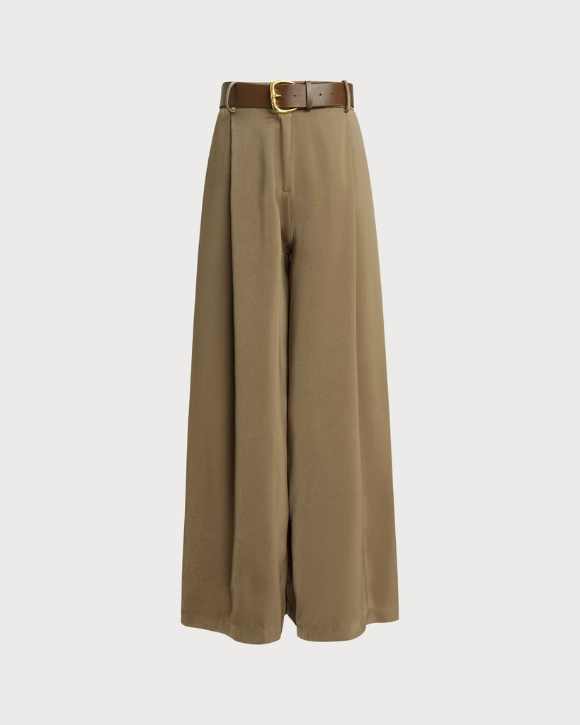 Women's Woven Polyester Casual Pants Khaki Bottoms - RIHOAS