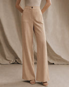 Women's Woven Polyester Casual Pants Khaki - RIHOAS