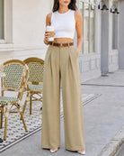 Khaki Belt Pockets Straight Pants 01