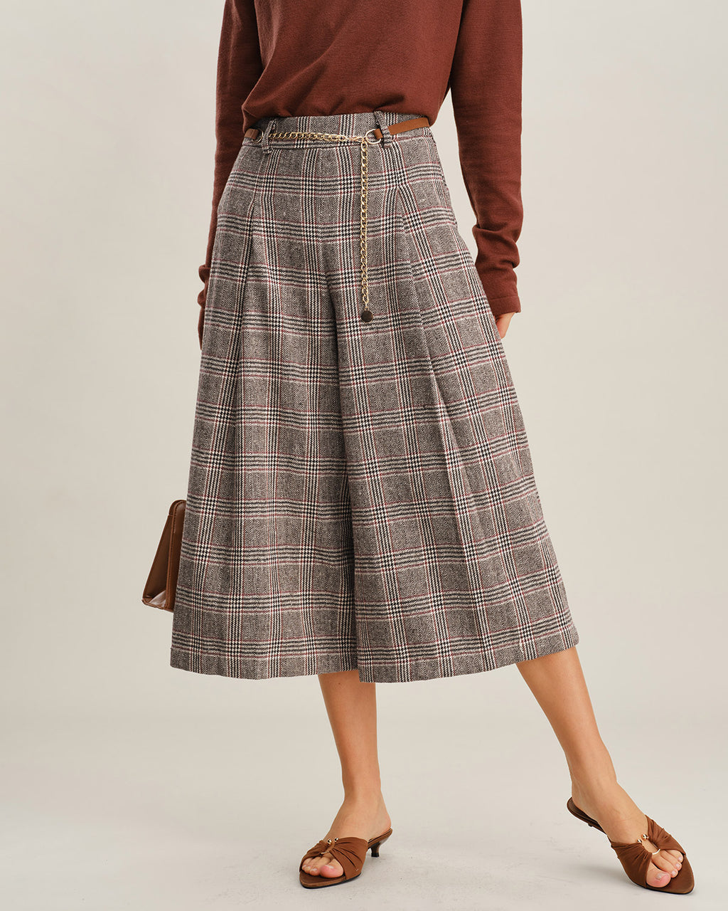 Women's Woven Polyester Casual Pants Khaki Bottoms - RIHOAS