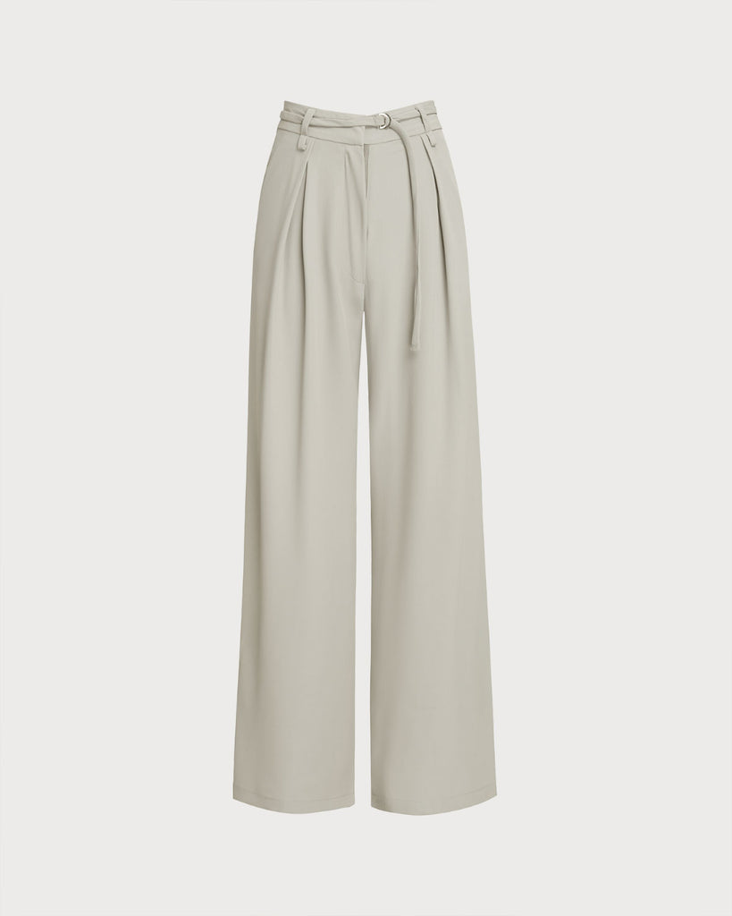 Women's Woven Polyester Casual Pants Light Grey Bottoms - RIHOAS