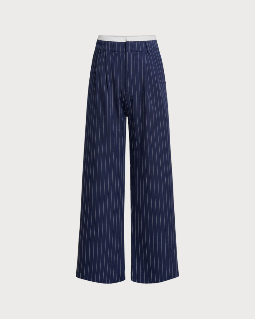 Women's Woven Polyester Casual Pants Navy Bottoms - RIHOAS