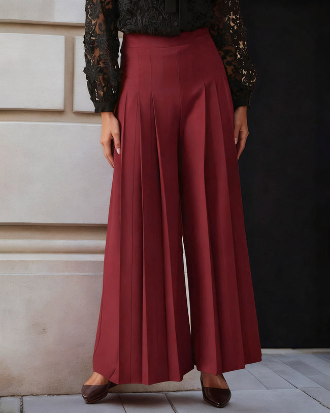 Women's Woven Polyester Casual Pants Wine Red Bottoms - RIHOAS