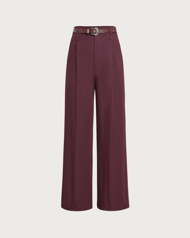 Women's Woven Polyester Casual Pants Wine Red Bottoms - RIHOAS