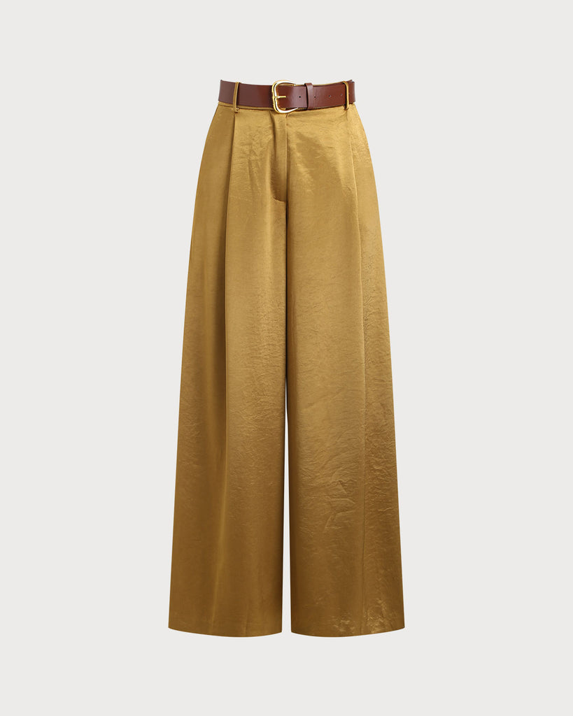 Women's Woven Polyester Casual Pants Yellow Bottoms - RIHOAS