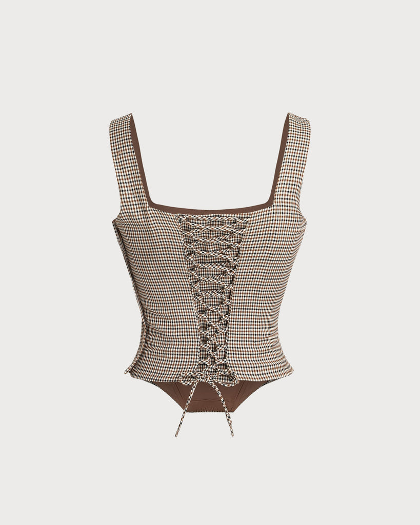 Women's Woven Polyester Check Tank Top Tops - RIHOAS
