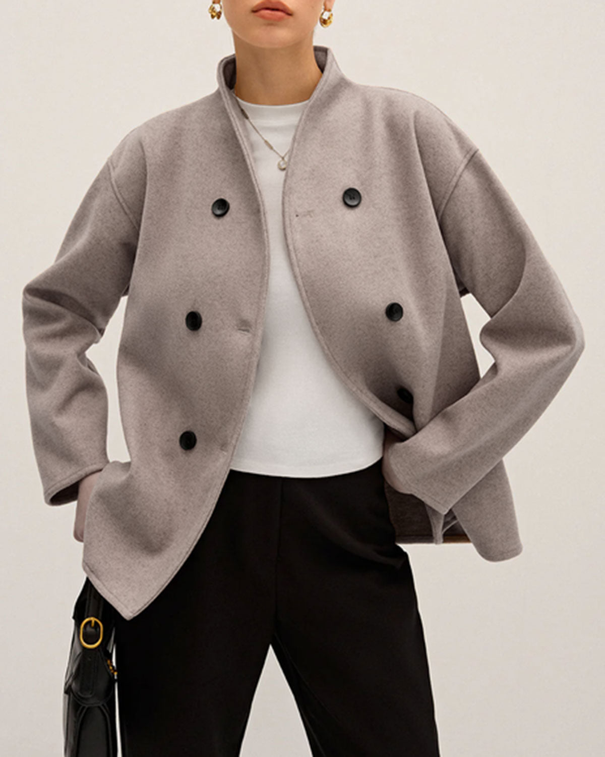 Women's Woven Polyester Coat Beige Outerwear - RIHOAS