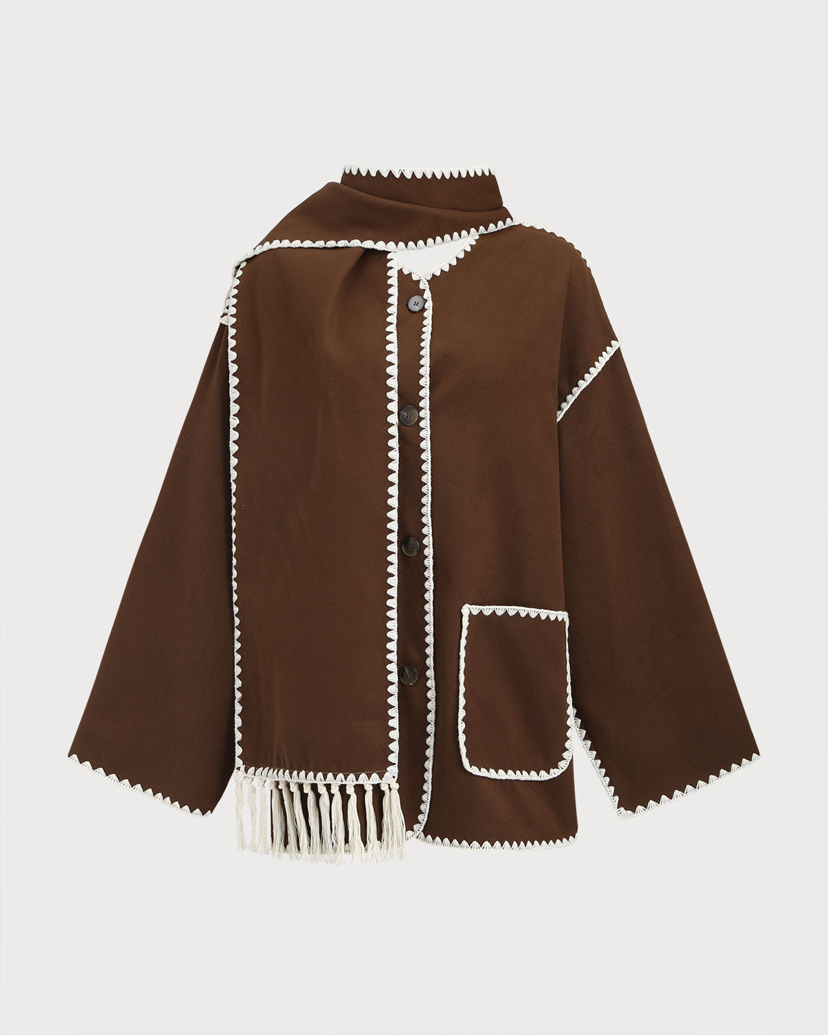 Women's Woven Polyester Coat Brown Outerwear - RIHOAS