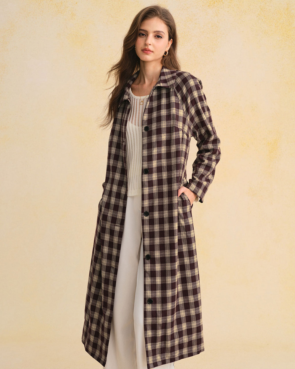 Women's Woven Polyester Coat Brown Outerwear - RIHOAS