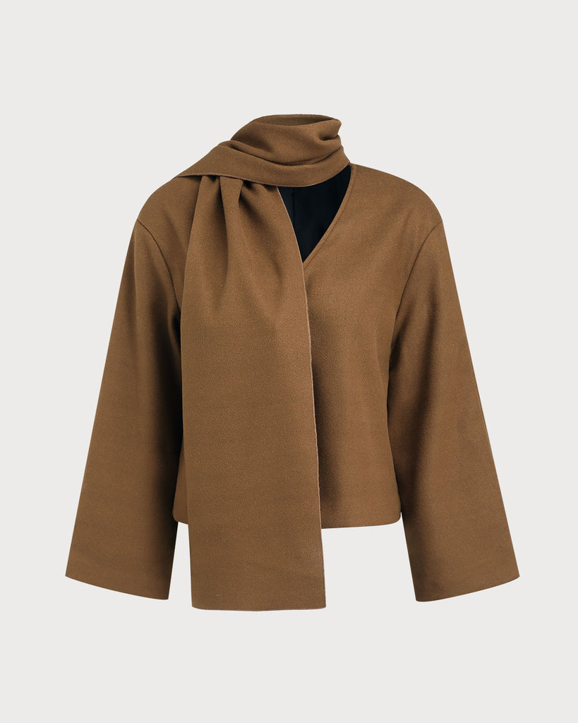 Women's Woven Polyester Coat Coffee Outerwear - RIHOAS