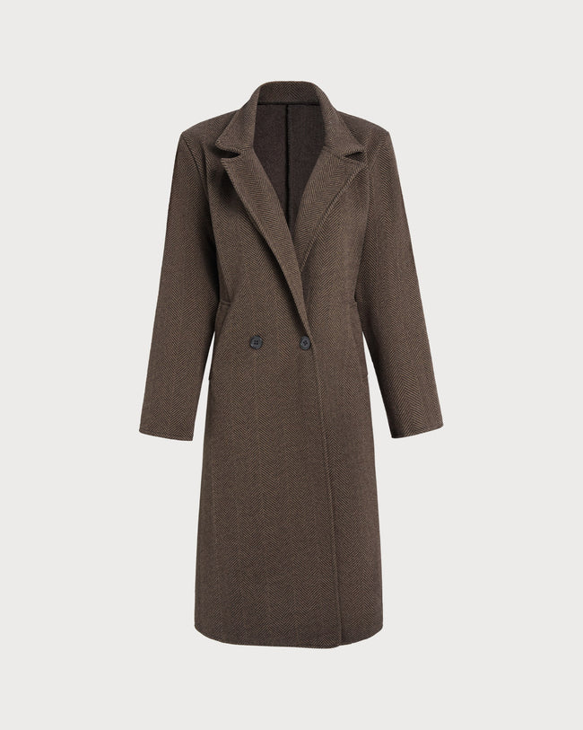 Women's Woven Polyester Coat Coffee Outerwear - RIHOAS