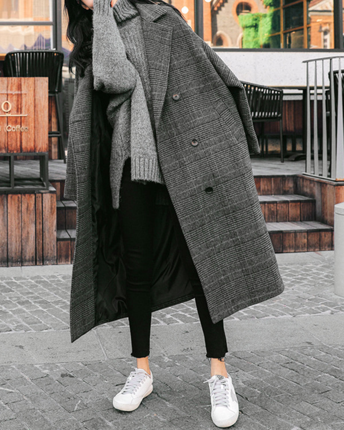 Women's Woven Polyester Coat Grey Outerwear - RIHOAS