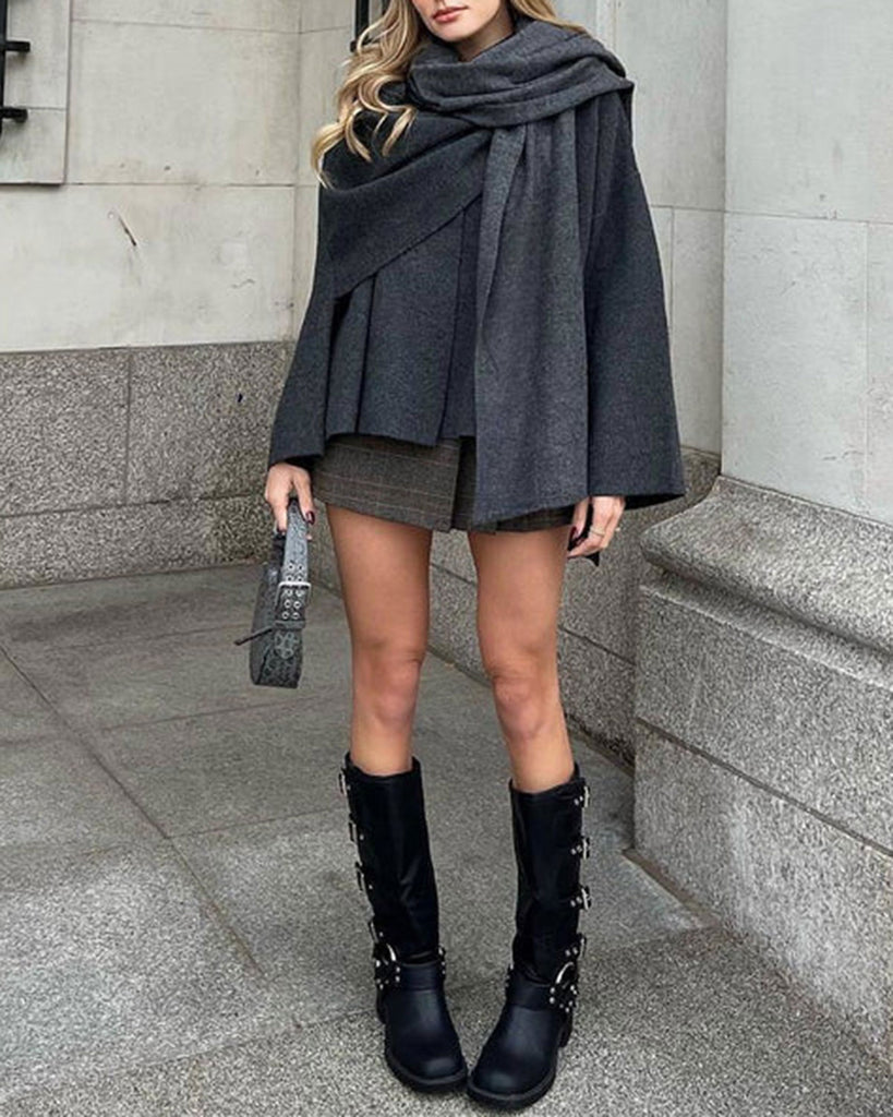 Women's Woven Polyester Coat Grey Outerwear - RIHOAS