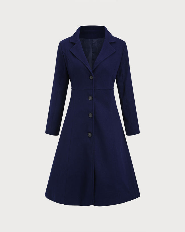 Women's Woven Polyester Coat Navy Outerwear - RIHOAS
