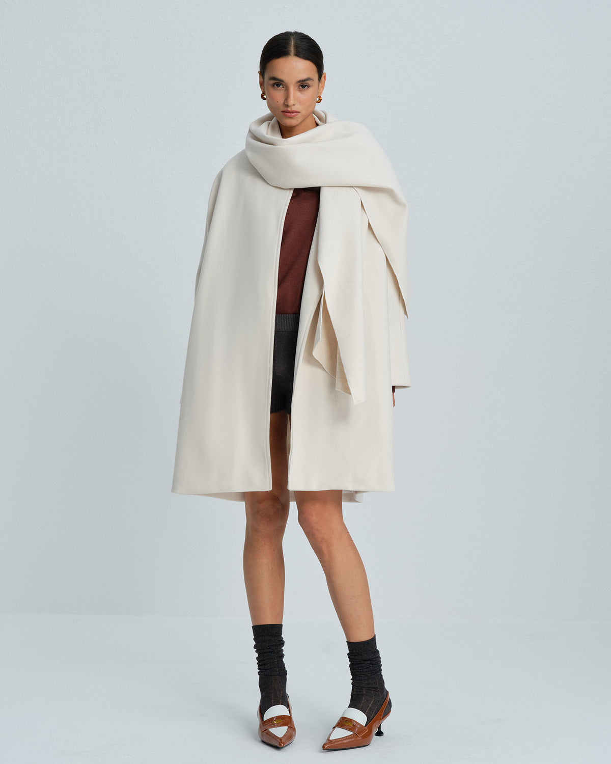 Women's Woven Polyester Coat White Outerwear - RIHOAS