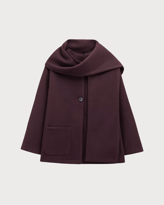 Women's Woven Polyester Coat Wine Red Outerwear - RIHOAS