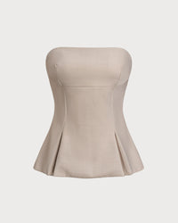 Women's Woven Polyester Corset Beige Tops - RIHOAS