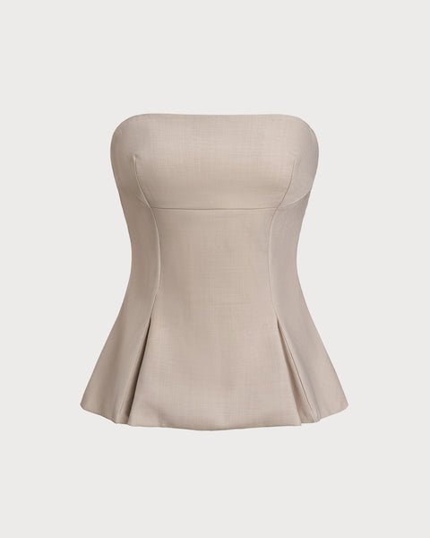 Beige Pleated Strapless Bustier & Reviews - Beige - Tops