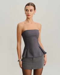 Women's Woven Polyester Corset Grey Tops - RIHOAS
