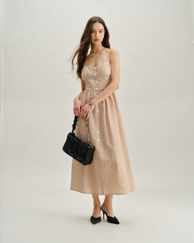 Women's Woven Polyester Cotton Long Dress Orange Dresses - RIHOAS