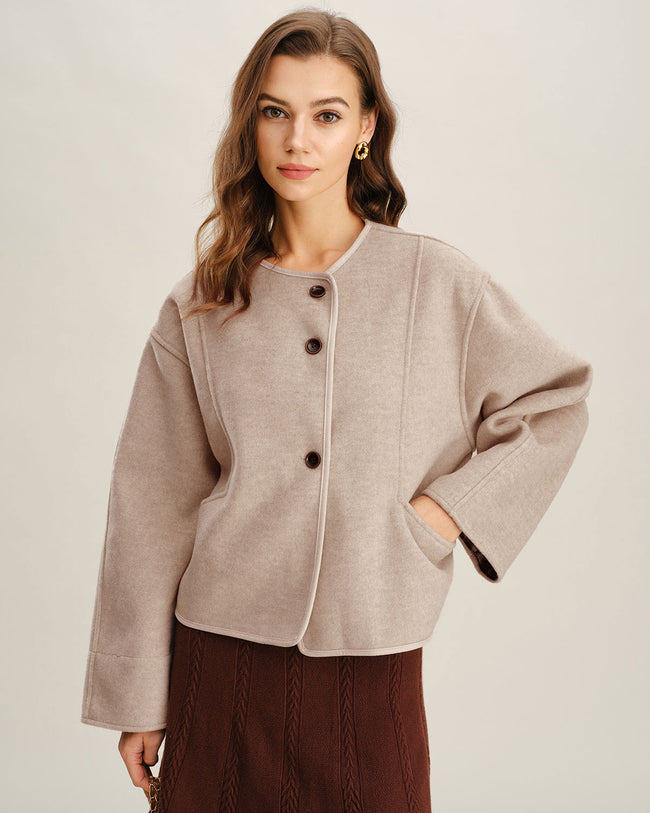 Women's Woven Polyester Jacket Beige Outerwear - RIHOAS