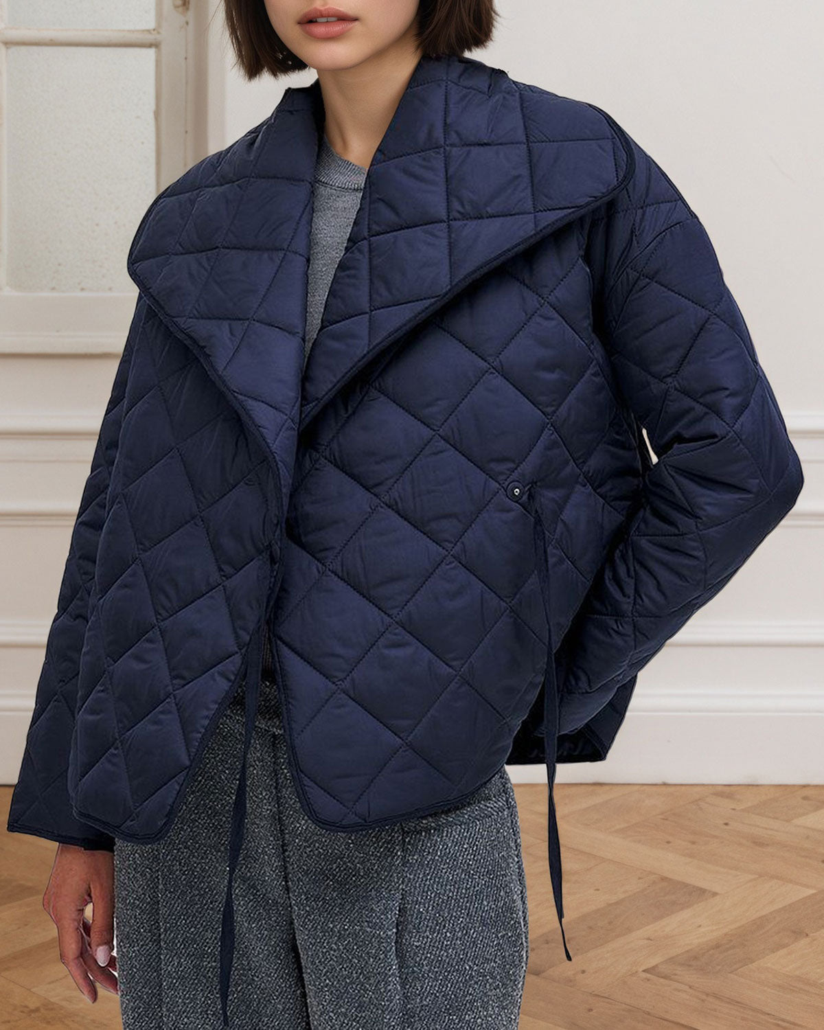 Women's Woven Polyester Jacket Blue Outerwear - RIHOAS