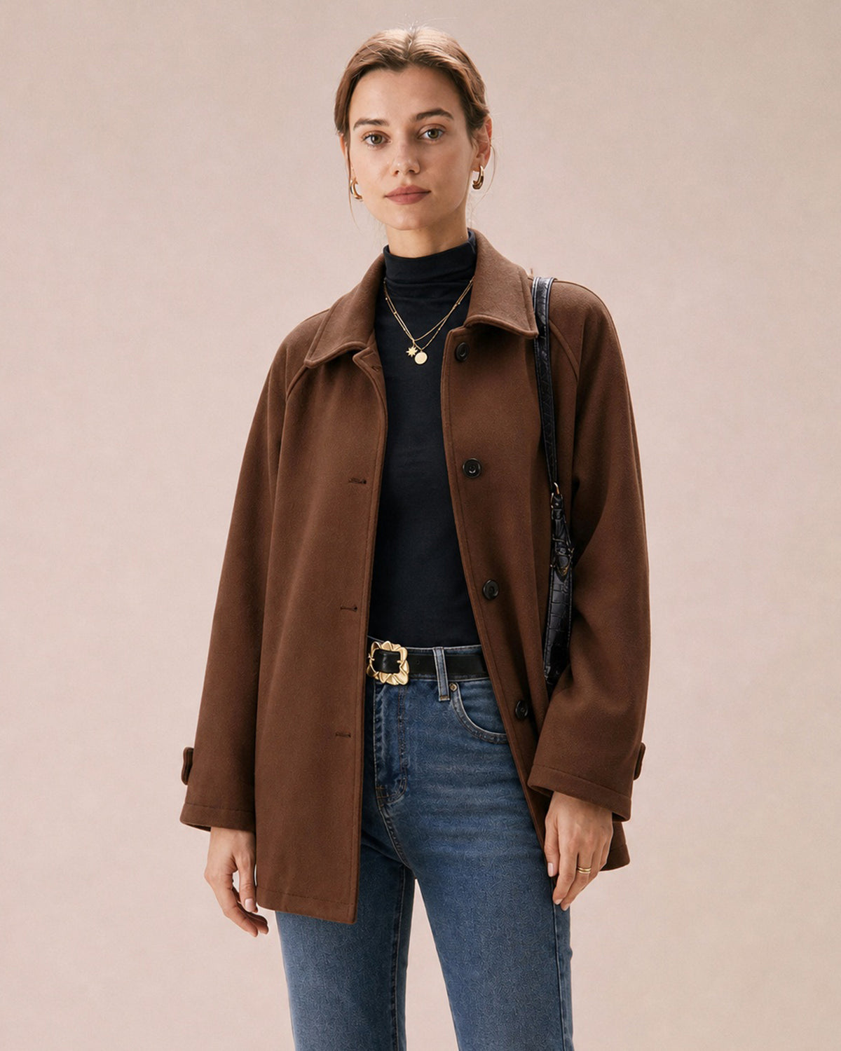 Women's Woven Polyester Jacket Brown - RIHOAS