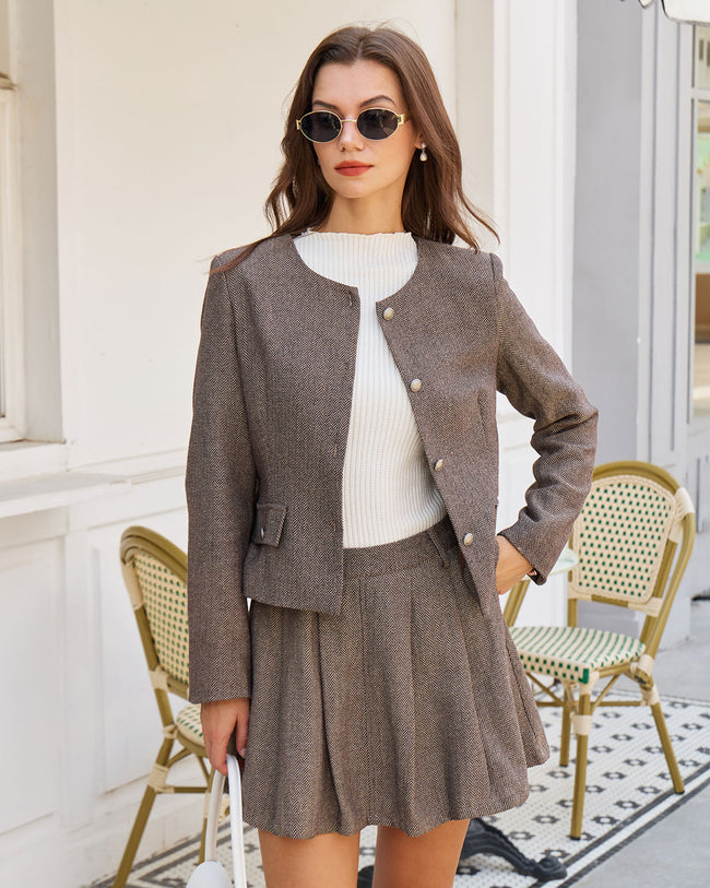 Women's Woven Polyester Jacket Brown Outerwear - RIHOAS