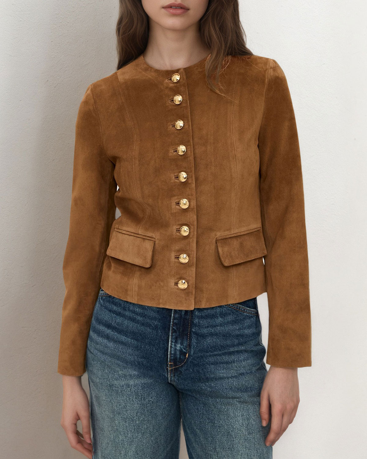 Women's Woven Polyester Jacket Brown Outerwear - RIHOAS