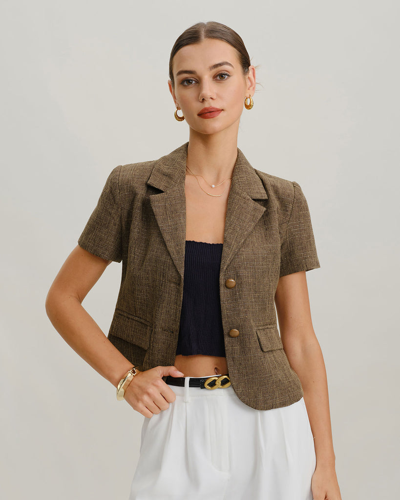 Women's Woven Polyester Jacket Brown Outerwear - RIHOAS