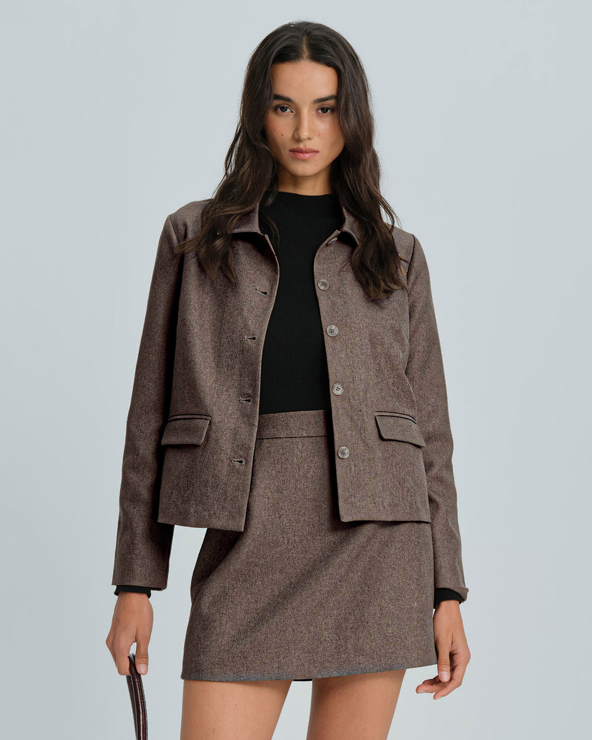 Women's Woven Polyester Jacket Brown Outerwear - RIHOAS