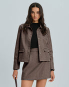 Women's Woven Polyester Jacket Brown Outerwear - RIHOAS
