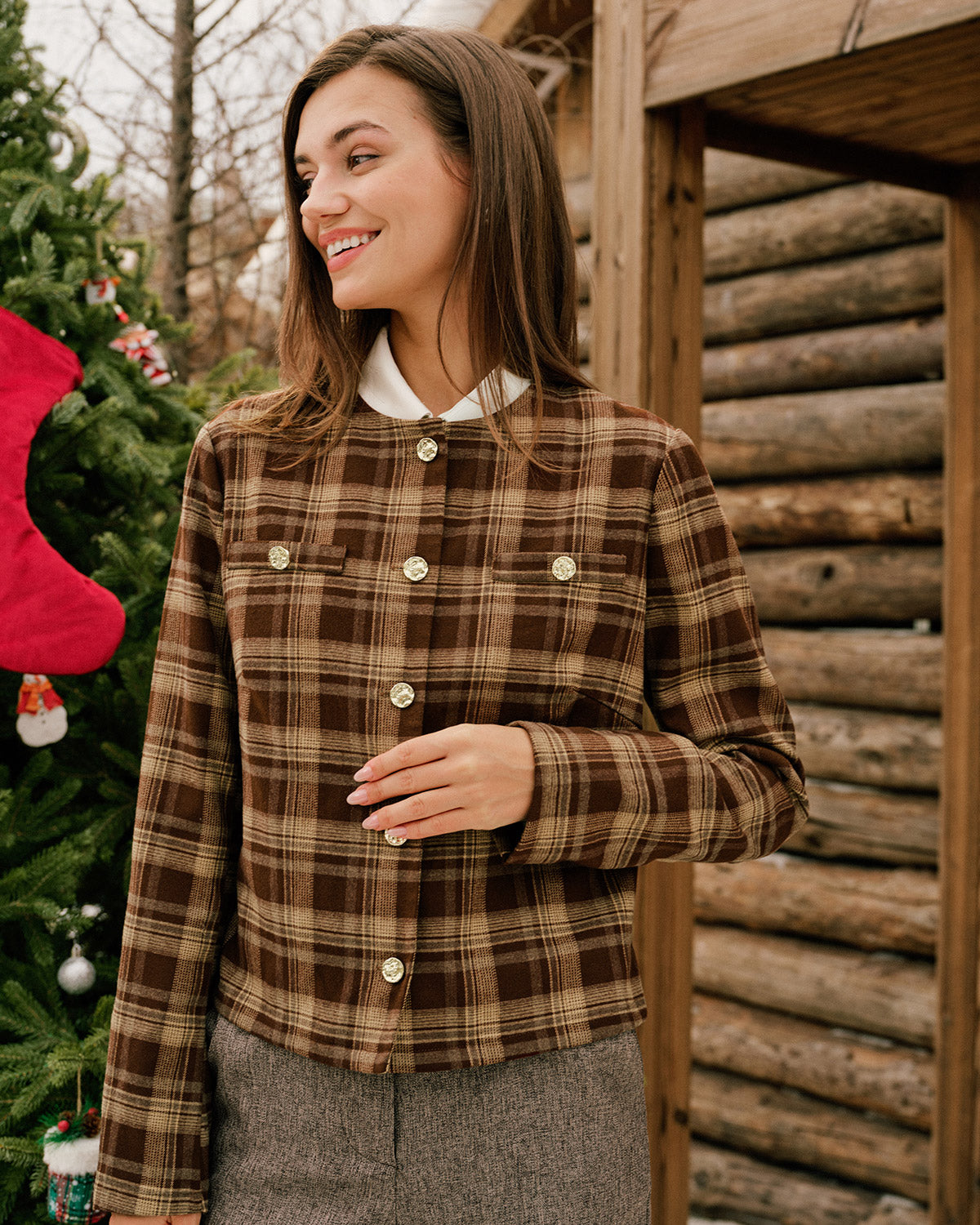 Women's Woven Polyester Jacket Brown Outerwear - RIHOAS