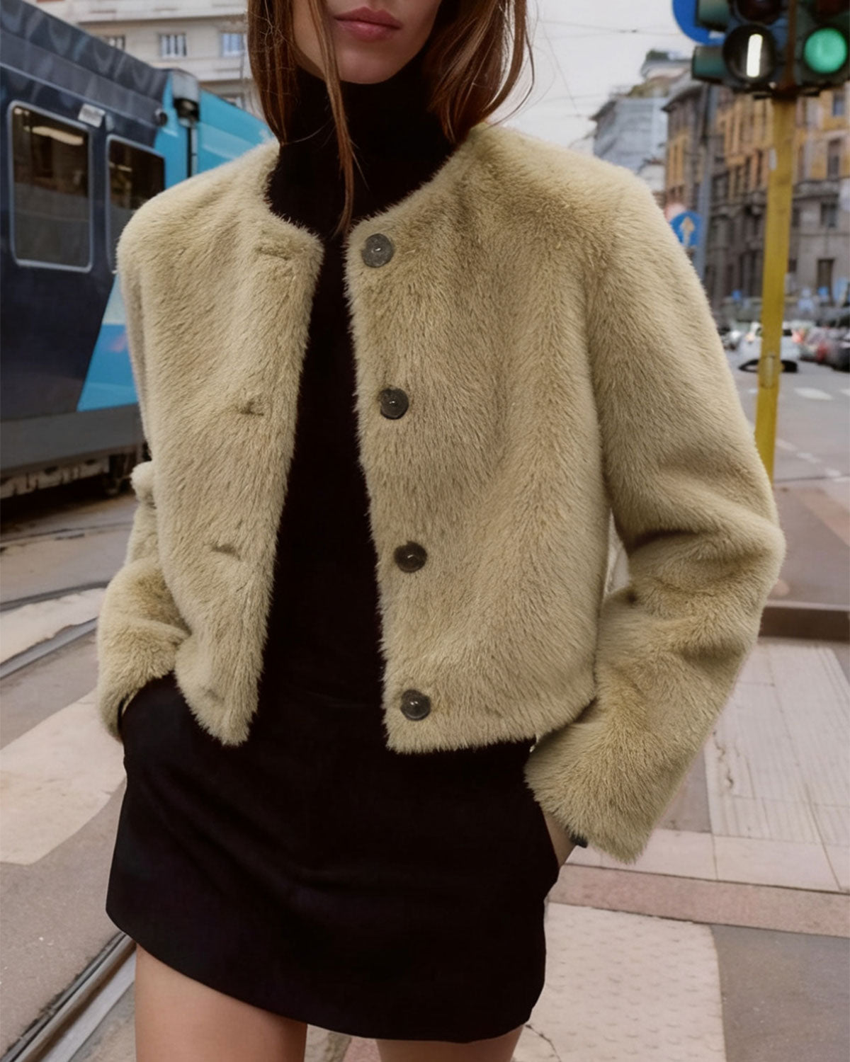 Women's Woven Polyester Jacket Camel Outerwear - RIHOAS