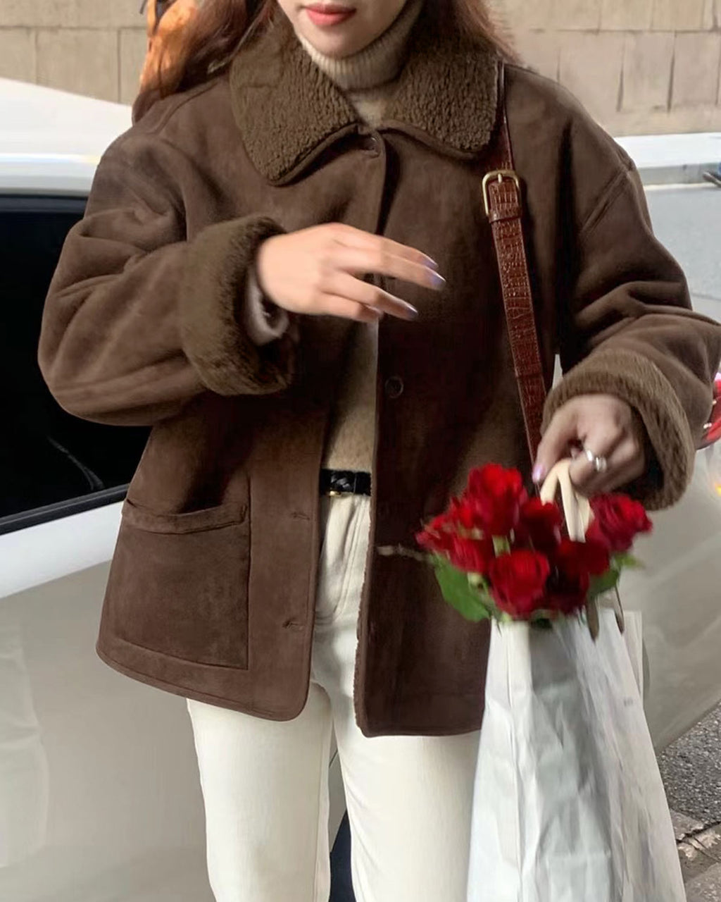 Women's Woven Polyester Jacket Coffee Outerwear - RIHOAS