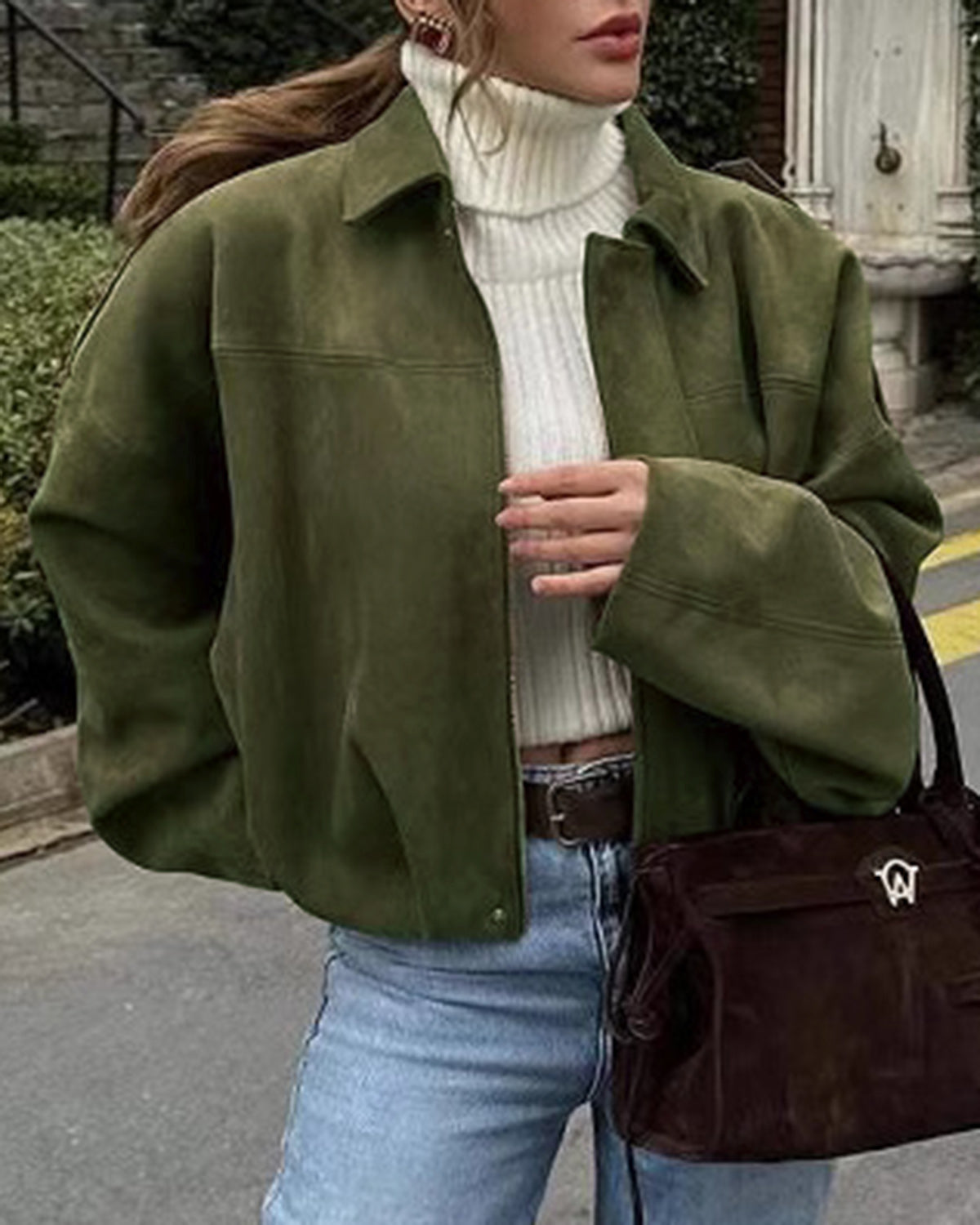 Women's Woven Polyester Jacket Green Outerwear - RIHOAS