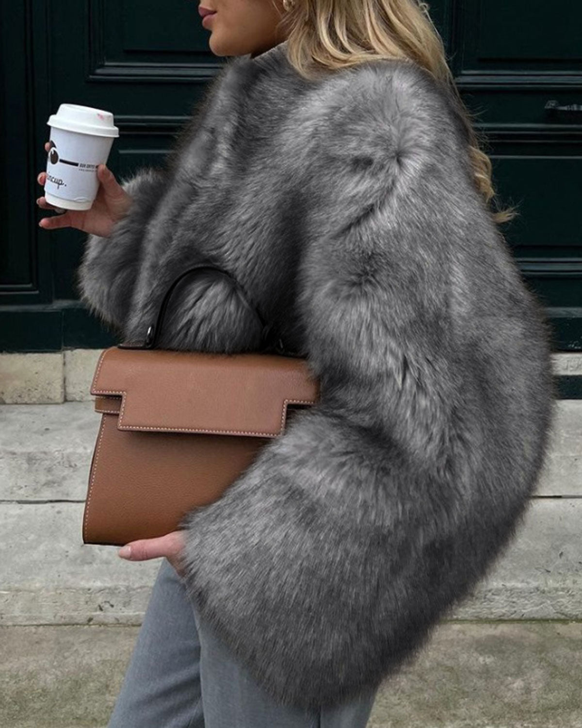 Women's Woven Polyester Jacket Grey Outerwear - RIHOAS