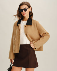 Women's Woven Polyester Jacket Khaki Outerwear - RIHOAS