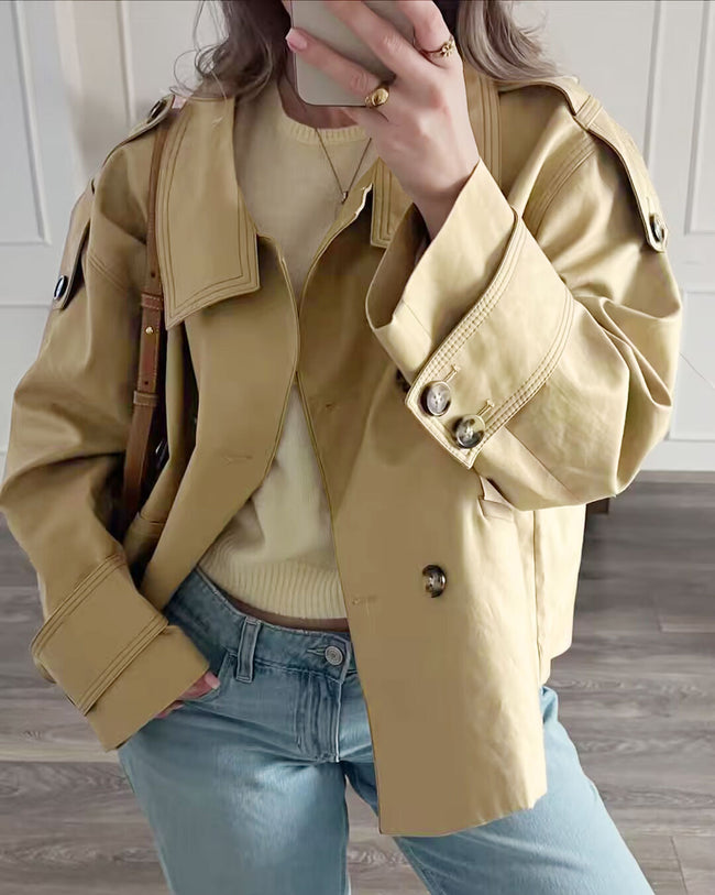 Women's Woven Polyester Jacket Khaki Outerwear - RIHOAS