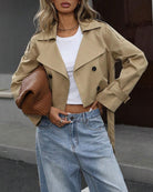 Women's Woven Polyester Jacket Khaki Outerwear - RIHOAS