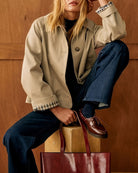 Women's Woven Polyester Jacket Khaki Outerwear - RIHOAS