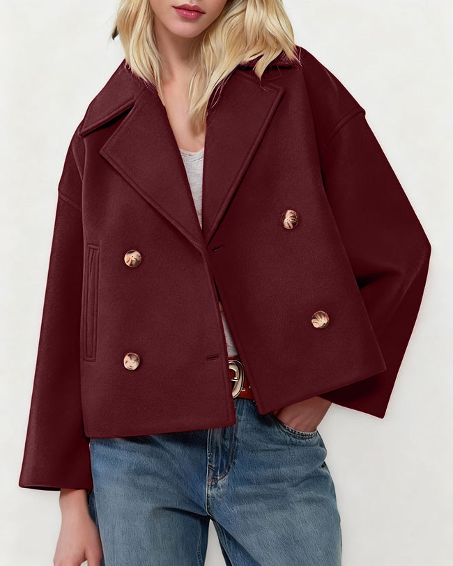 Women's Woven Polyester Jacket Wine Red Outerwear - RIHOAS
