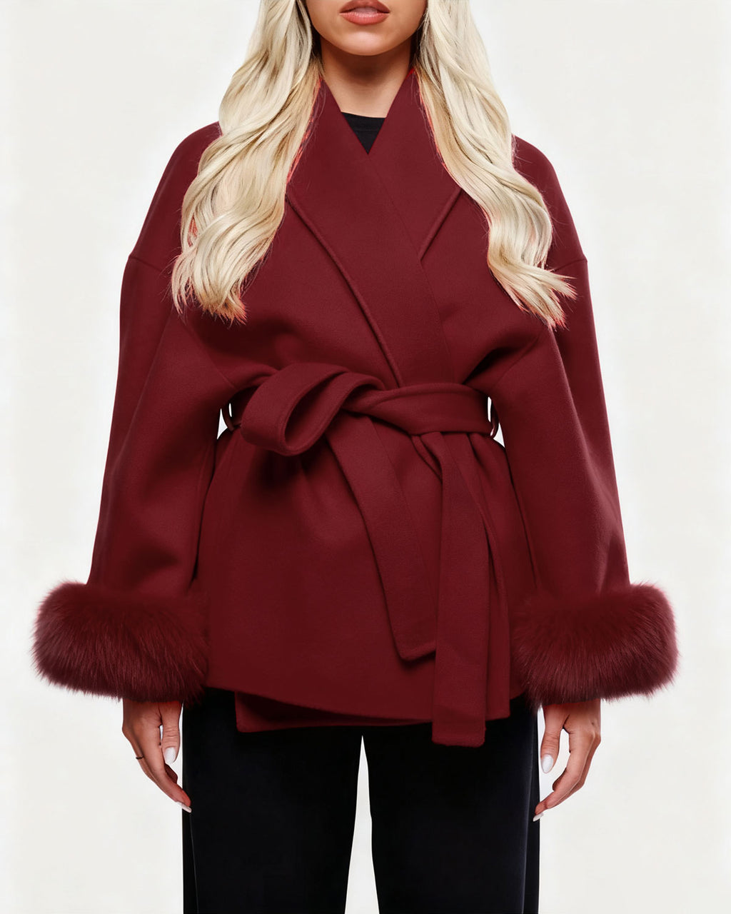 Women's Woven Polyester Jacket Wine Red Outerwear - RIHOAS