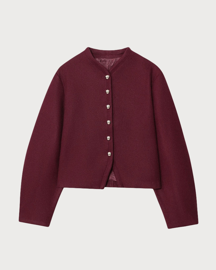 Women's Woven Polyester Jacket Wine Red Outerwear - RIHOAS